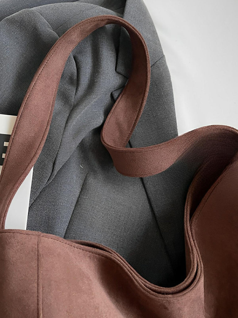 Sac à main femme, grand cabas en suédine, style urbain, polyvalent et tendance, modèle Caroline - Sac à main - Café