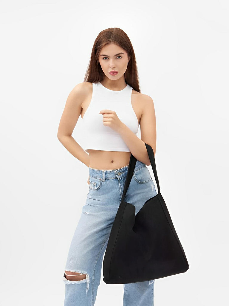 Sac à main femme, grand cabas en suédine, style urbain, polyvalent et tendance, modèle Caroline - Sac à main - Noir