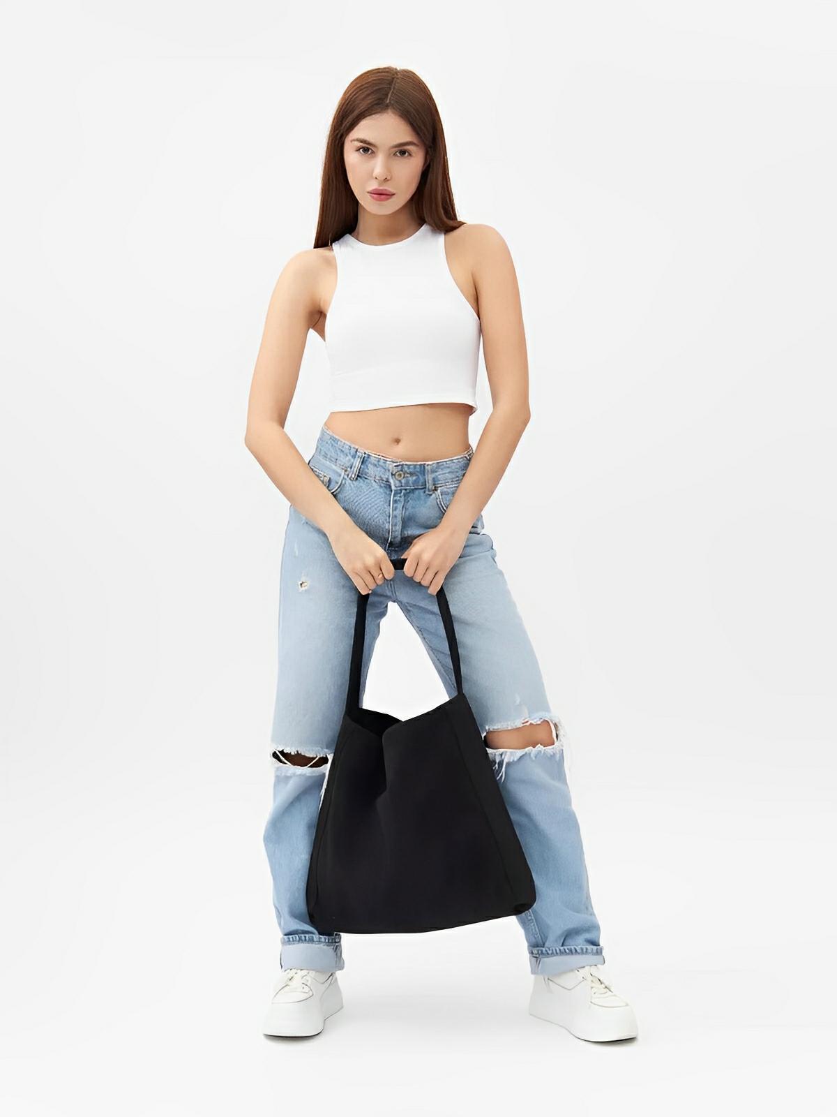 Sac à main femme, grand cabas en suédine, style urbain, polyvalent et tendance, modèle Caroline - Sac à main - Noir