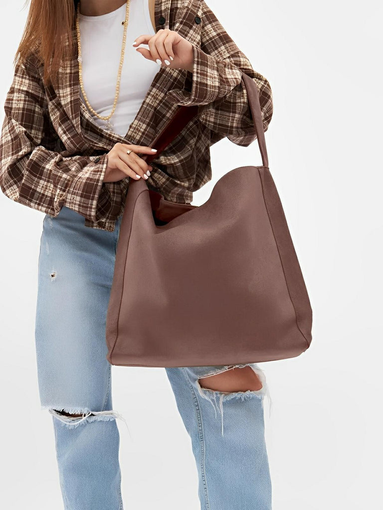 Sac à main femme, grand cabas en suédine, style urbain, polyvalent et tendance, modèle Caroline - Sac à main - Café