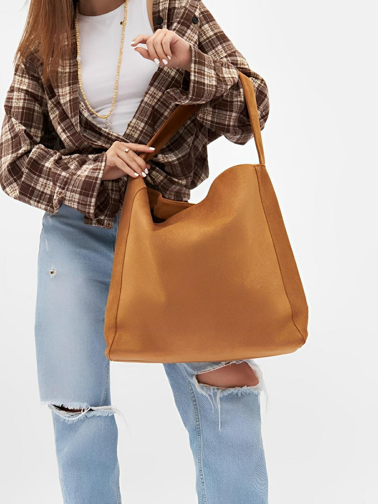 Sac à main femme, grand cabas en suédine, style urbain, polyvalent et tendance, modèle Caroline - Sac à main - Marron