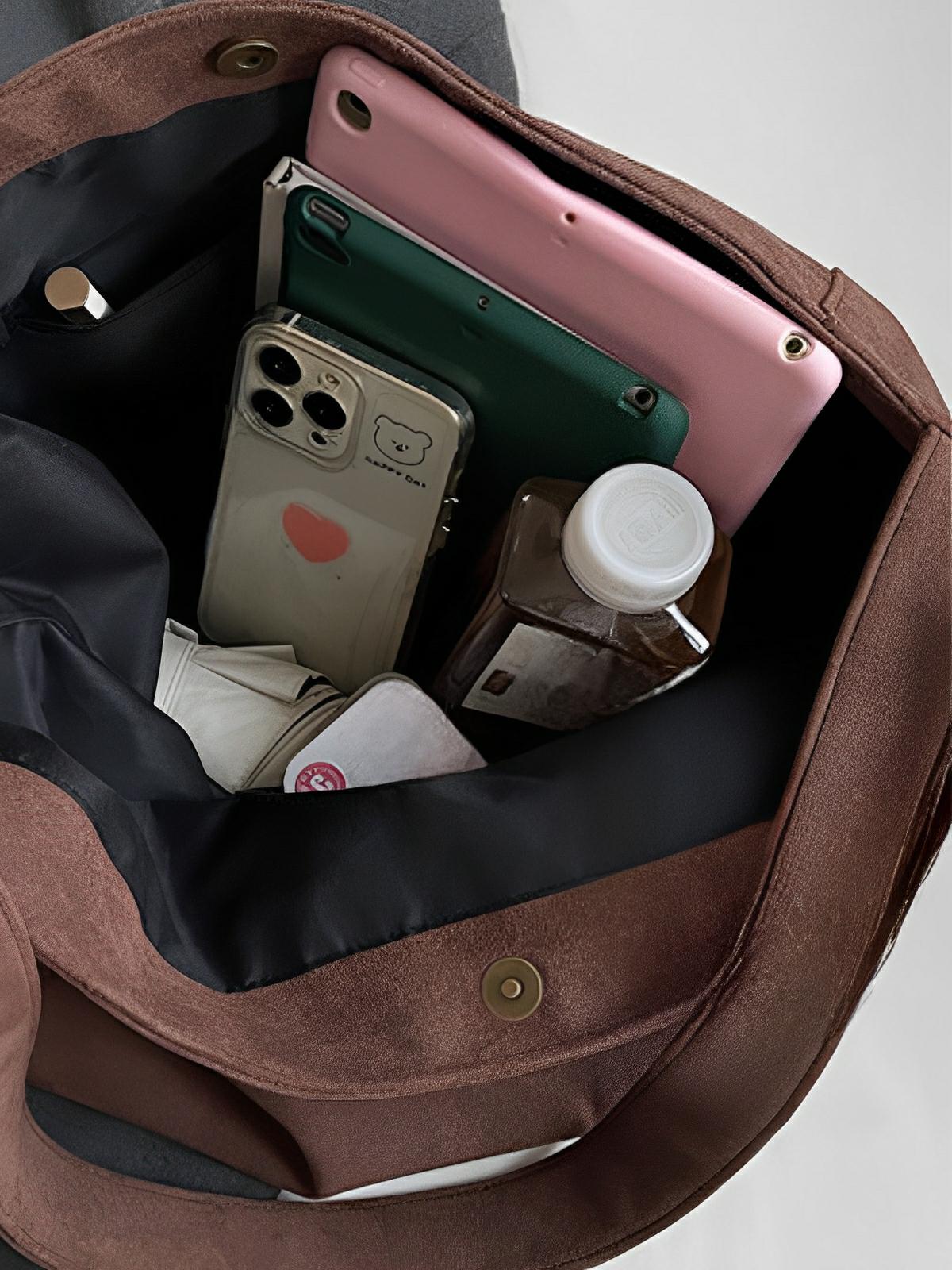 Sac à main femme, grand cabas en suédine, style urbain, polyvalent et tendance, modèle Caroline - Sac à main - Café