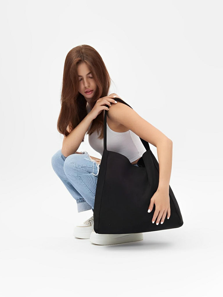 Sac à main femme, grand cabas en suédine, style urbain, polyvalent et tendance, modèle Caroline - Sac à main - Noir