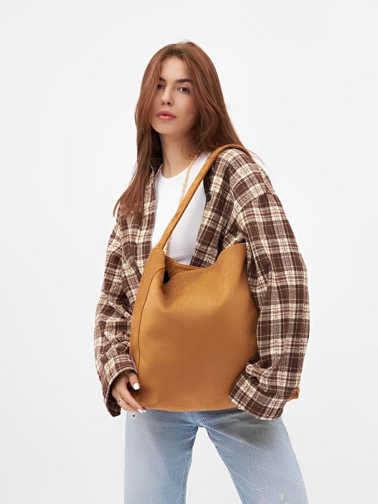 Sac à main femme, grand cabas en suédine, style urbain, polyvalent et tendance, modèle Caroline - Sac à main - Marron