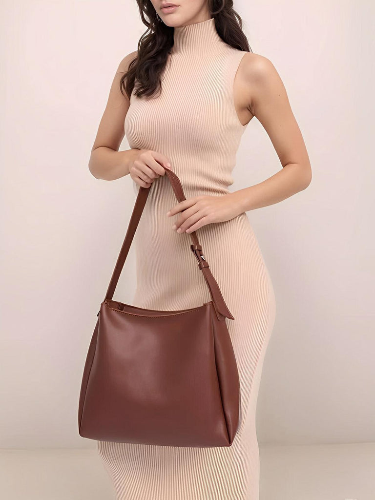 Sac à main, femme, grand format, cabas simili vegan, avec pochette incluse, modèle Fanny - Sac à main - Marron