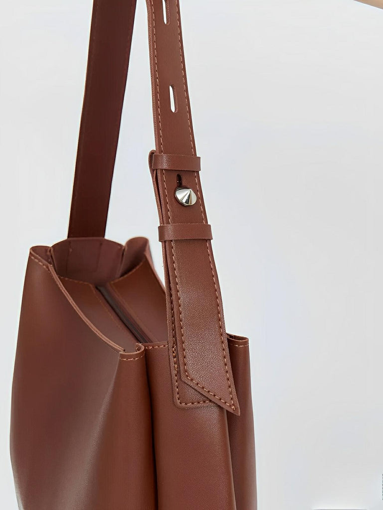 Sac à main, femme, grand format, cabas simili vegan, avec pochette incluse, modèle Fanny - Sac à main - Marron