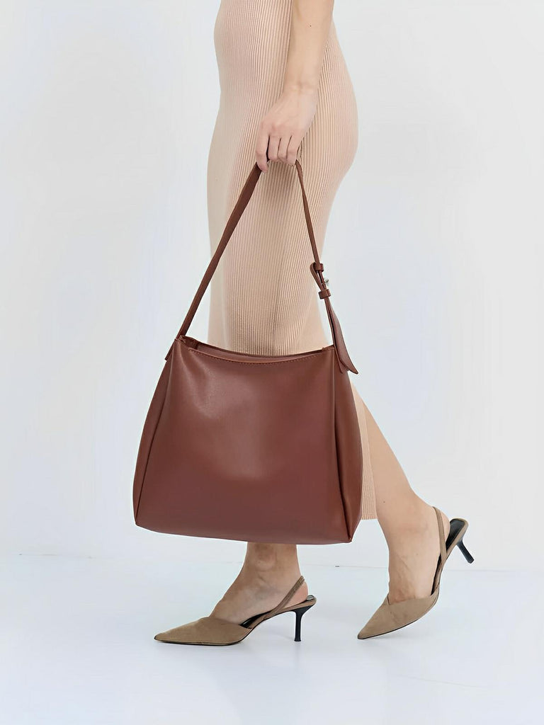 Sac à main, femme, grand format, cabas simili vegan, avec pochette incluse, modèle Fanny - Sac à main - Marron