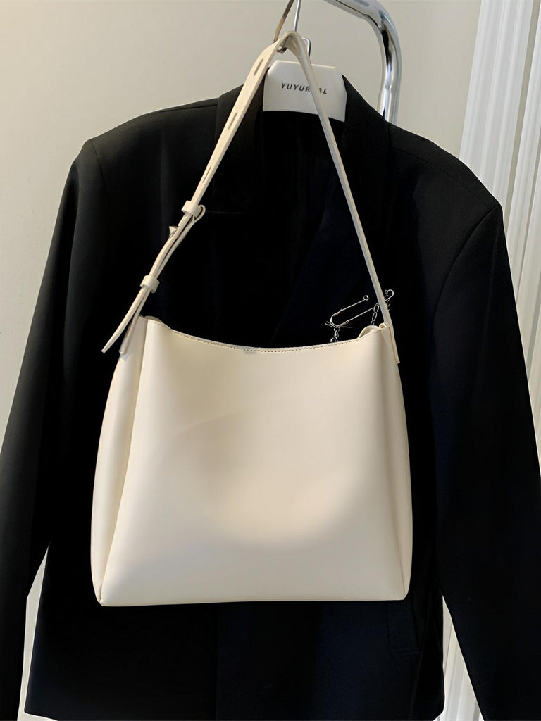 Sac à main femme grand format, cabas simili vegan, fermeture éclair et bouton magnétique, avec pochette incluse, modèle Fanny - Sac à main - Blanc