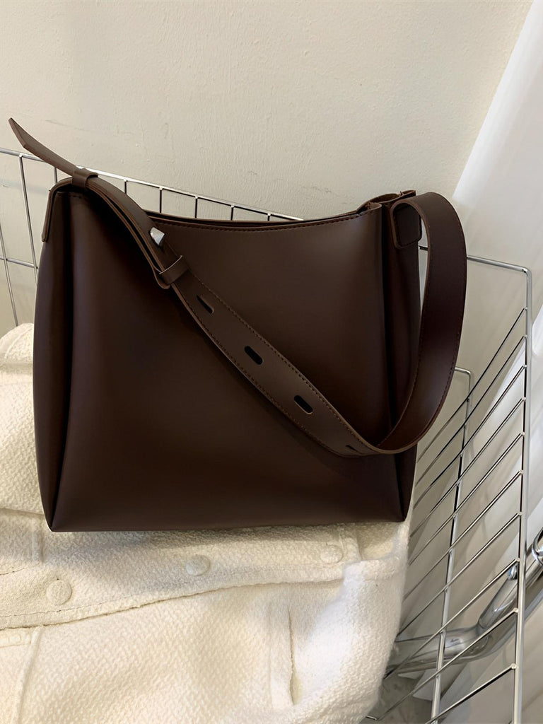 Sac à main femme grand format, cabas simili vegan, fermeture éclair et bouton magnétique, avec pochette incluse, modèle Fanny - Sac à main - Café