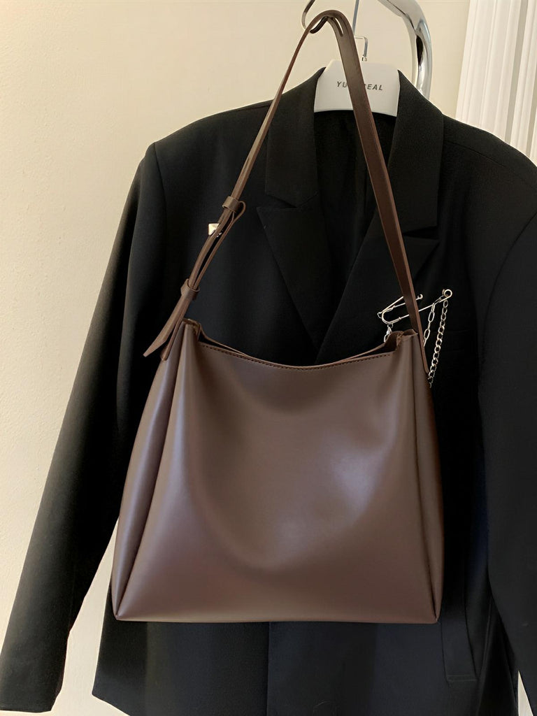 Sac à main femme grand format, cabas simili vegan, fermeture éclair et bouton magnétique, avec pochette incluse, modèle Fanny - Sac à main - Café