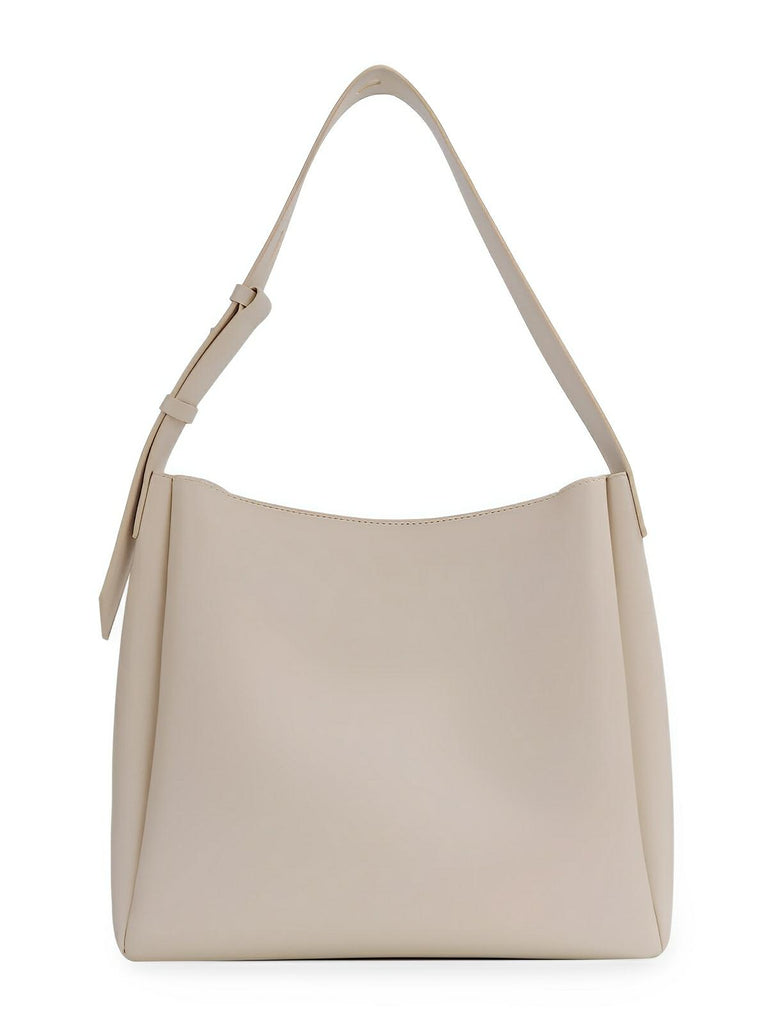 Sac à main femme grand format, cabas simili vegan, fermeture éclair et bouton magnétique, avec pochette incluse, modèle Fanny - Sac à main - Blanc