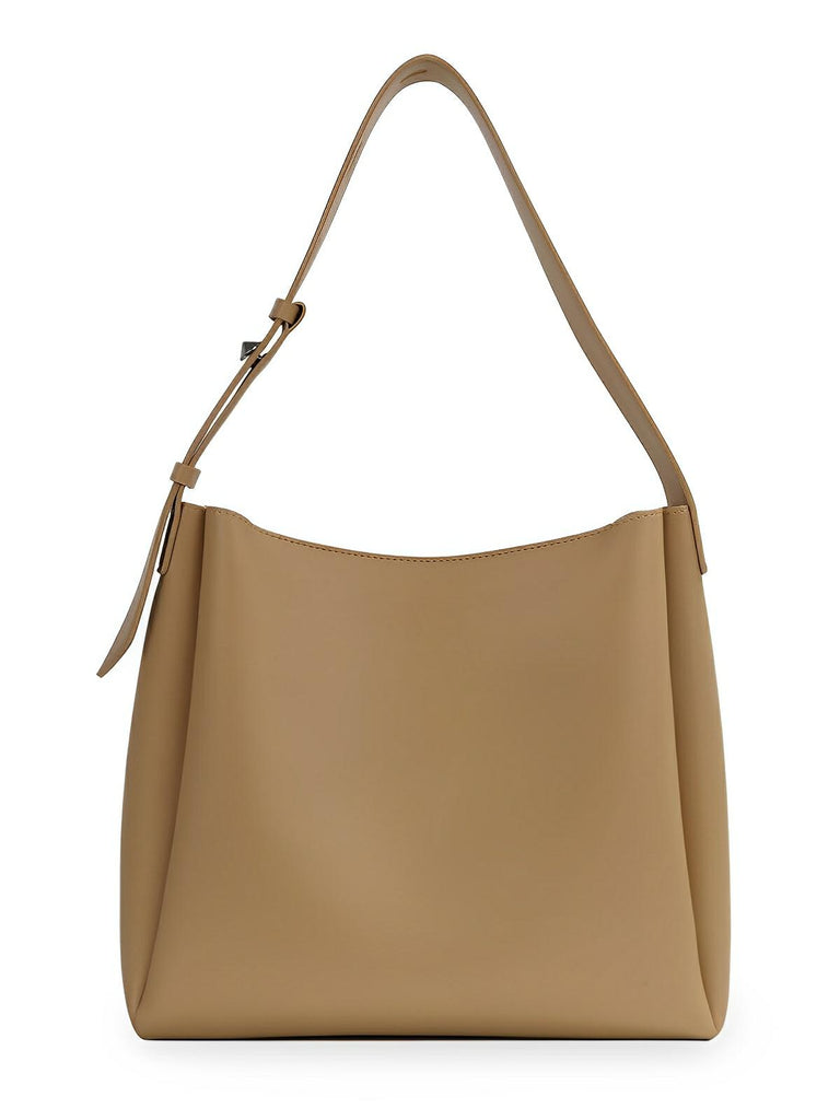 Sac à main femme grand format, cabas simili vegan, fermeture éclair et bouton magnétique, avec pochette incluse, modèle Fanny - Sac à main - Beige