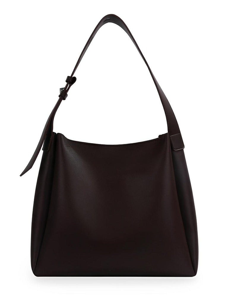 Sac à main femme grand format, cabas simili vegan, fermeture éclair et bouton magnétique, avec pochette incluse, modèle Fanny - Sac à main - Café