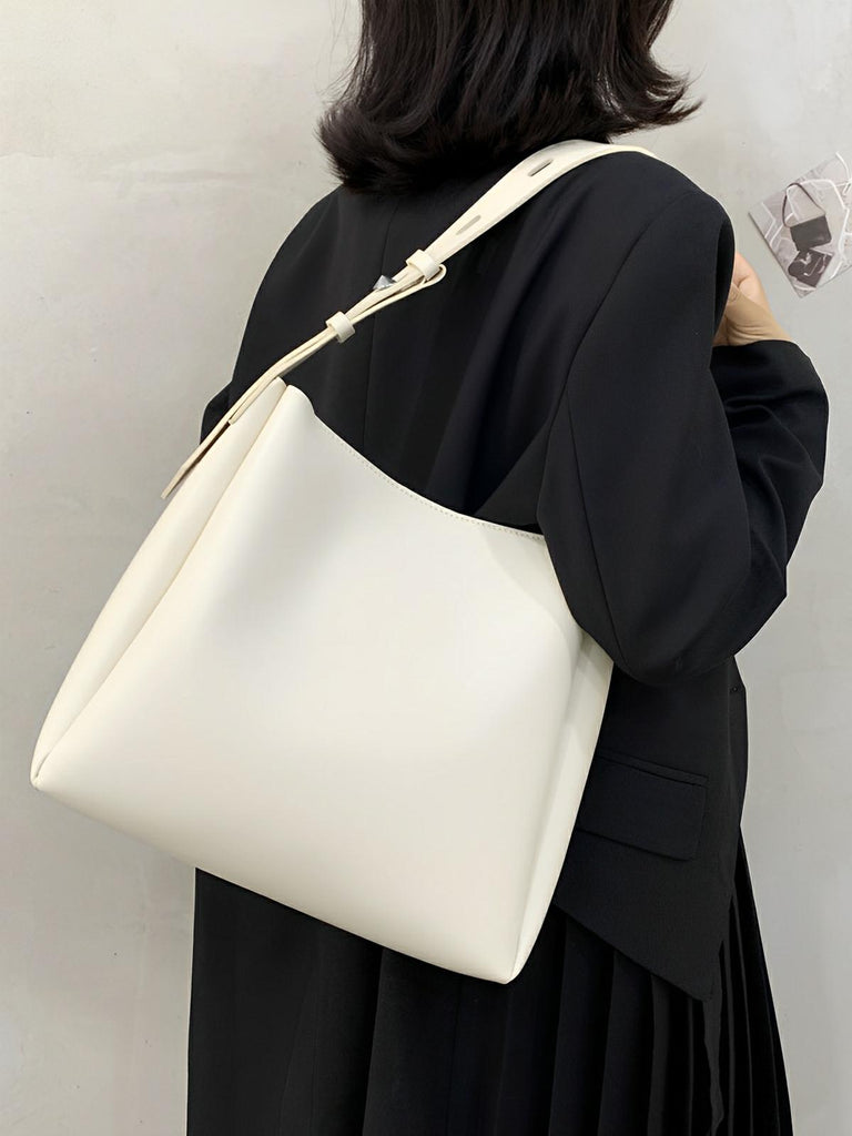 Sac à main femme grand format, cabas simili vegan, fermeture éclair et bouton magnétique, avec pochette incluse, modèle Fanny - Sac à main - Blanc