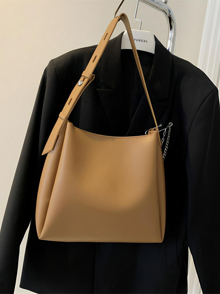 Sac à main femme grand format, cabas simili vegan, fermeture éclair et bouton magnétique, avec pochette incluse, modèle Fanny - Sac à main - Beige