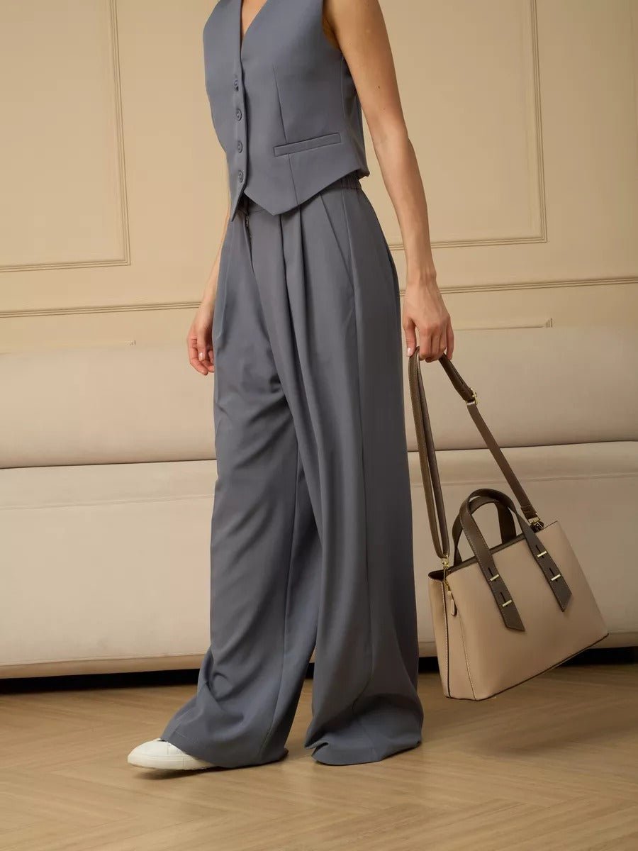 Sac à main femme, sac bandoulière, sac trapèze, moyen format, PU lisse, anse contrastée, sac chic ville, modèle Agapite - Sac à main - Gris