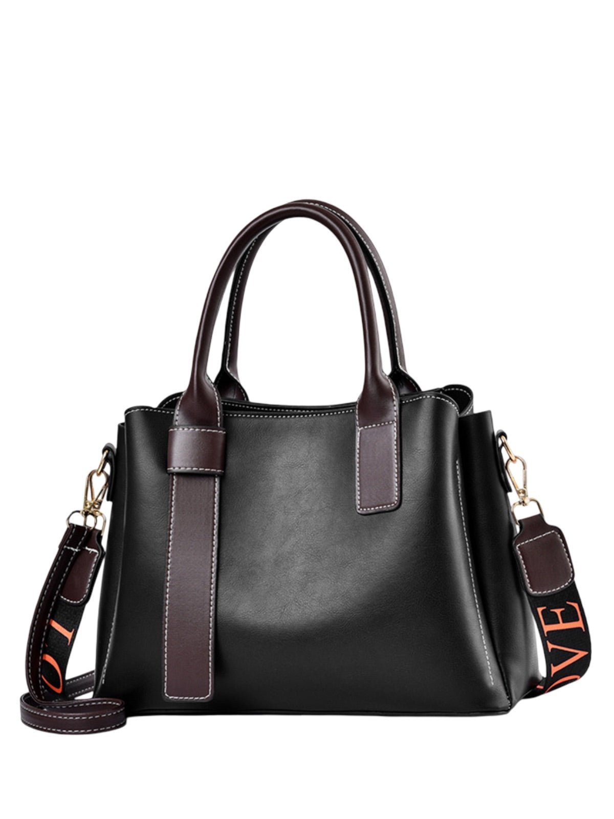 Sac à main femme simili, porté main, bandoulière réglable, compartiments intérieurs, style moderne, modèle Berte - Sac à main - Noir