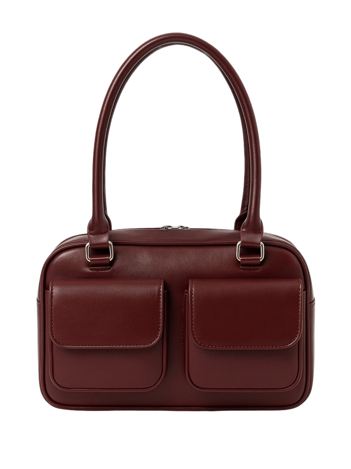 Sac à main, forme rectangulaire, avec poches frontales, simili vegan lisse, porté épaule ou main, chic soirée, modèle Syre - Sac à main - Bordeaux