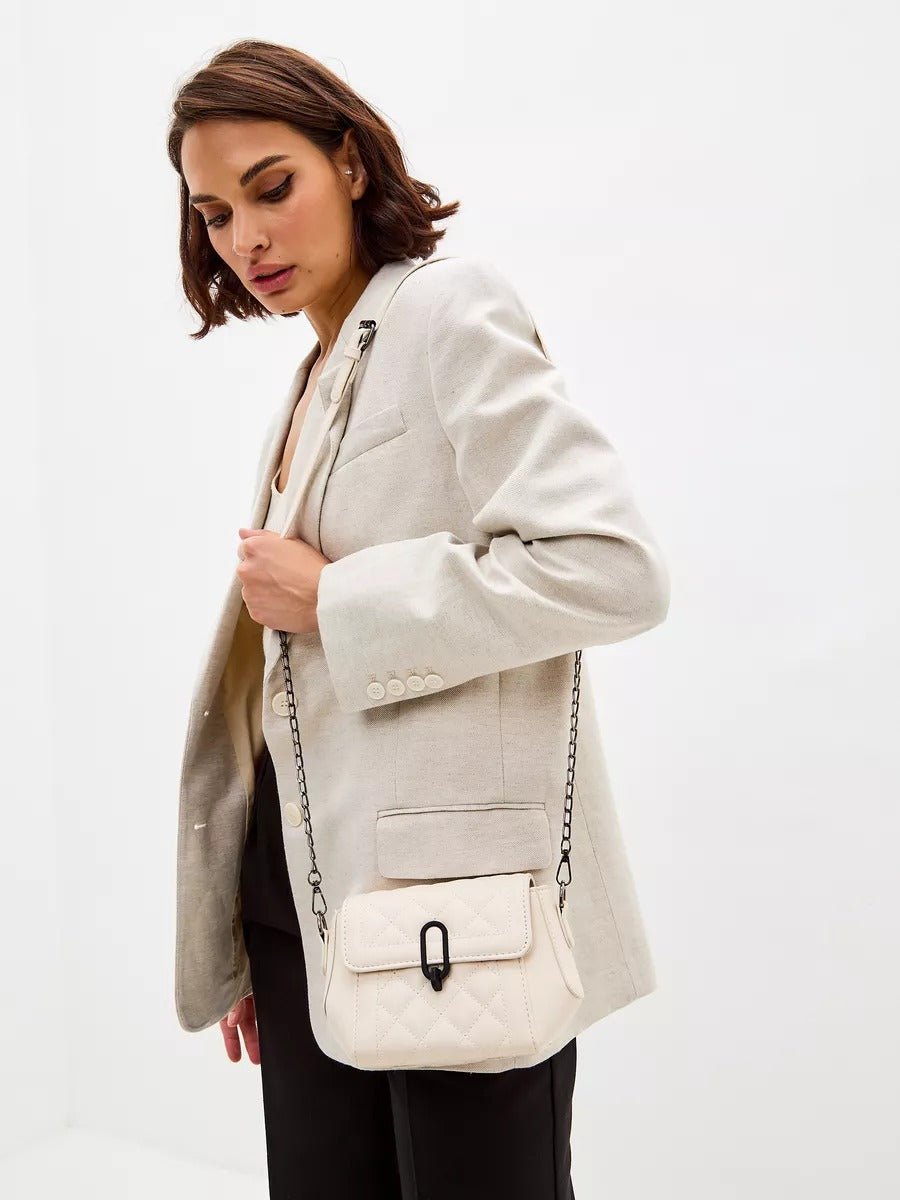 Sac à main matelassé femme, chaîne métal, porté épaule, simili vegan, style tendance, fermeture sécurisée, modèle Lucresse - Sac à main - Blanc