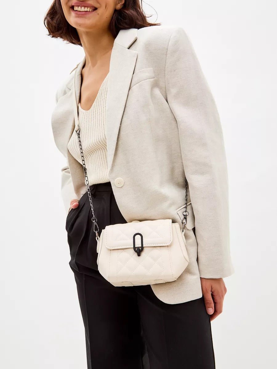 Sac à main matelassé femme, chaîne métal, porté épaule, simili vegan, style tendance, fermeture sécurisée, modèle Lucresse - Sac à main - Blanc
