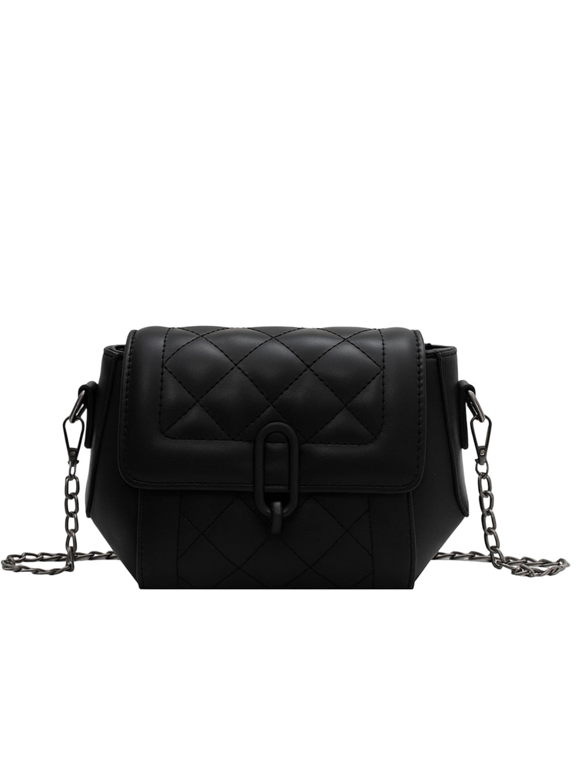 Sac à main matelassé femme, chaîne métal, porté épaule, simili vegan, style tendance, fermeture sécurisée, modèle Lucresse - Sac à main - Noir