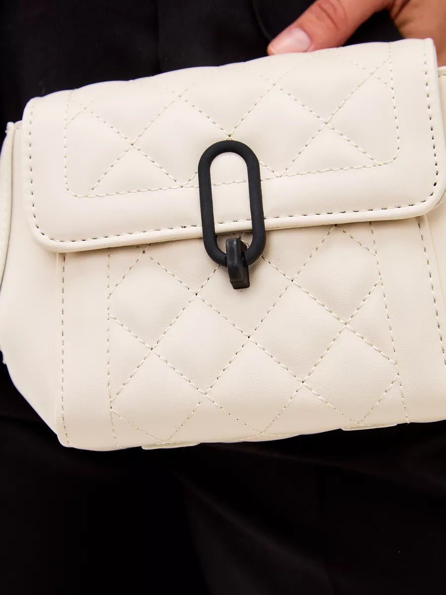 Sac à main matelassé femme, chaîne métal, porté épaule, simili vegan, style tendance, fermeture sécurisée, modèle Lucresse - Sac à main - Blanc