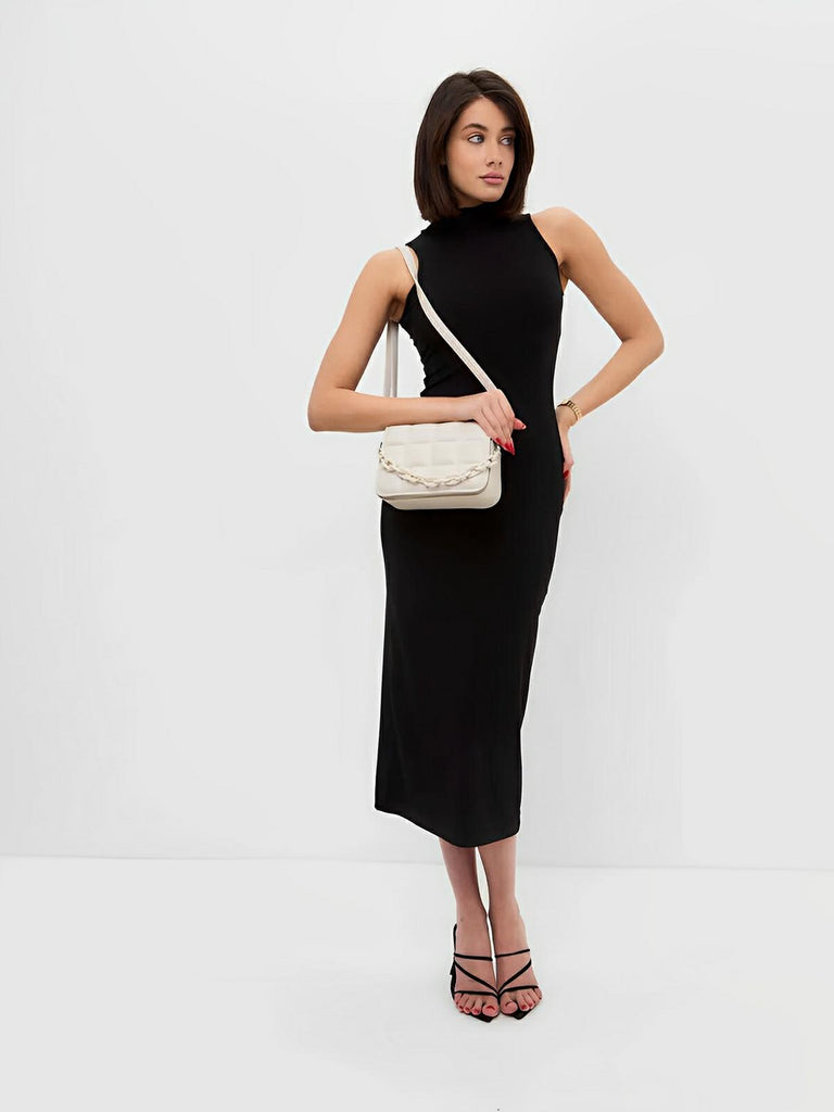 Sac à main matelassé femme, chaîne noire, porté épaule et bandoulière, compact, tendance, modèle Francia - Sac à main - Blanc