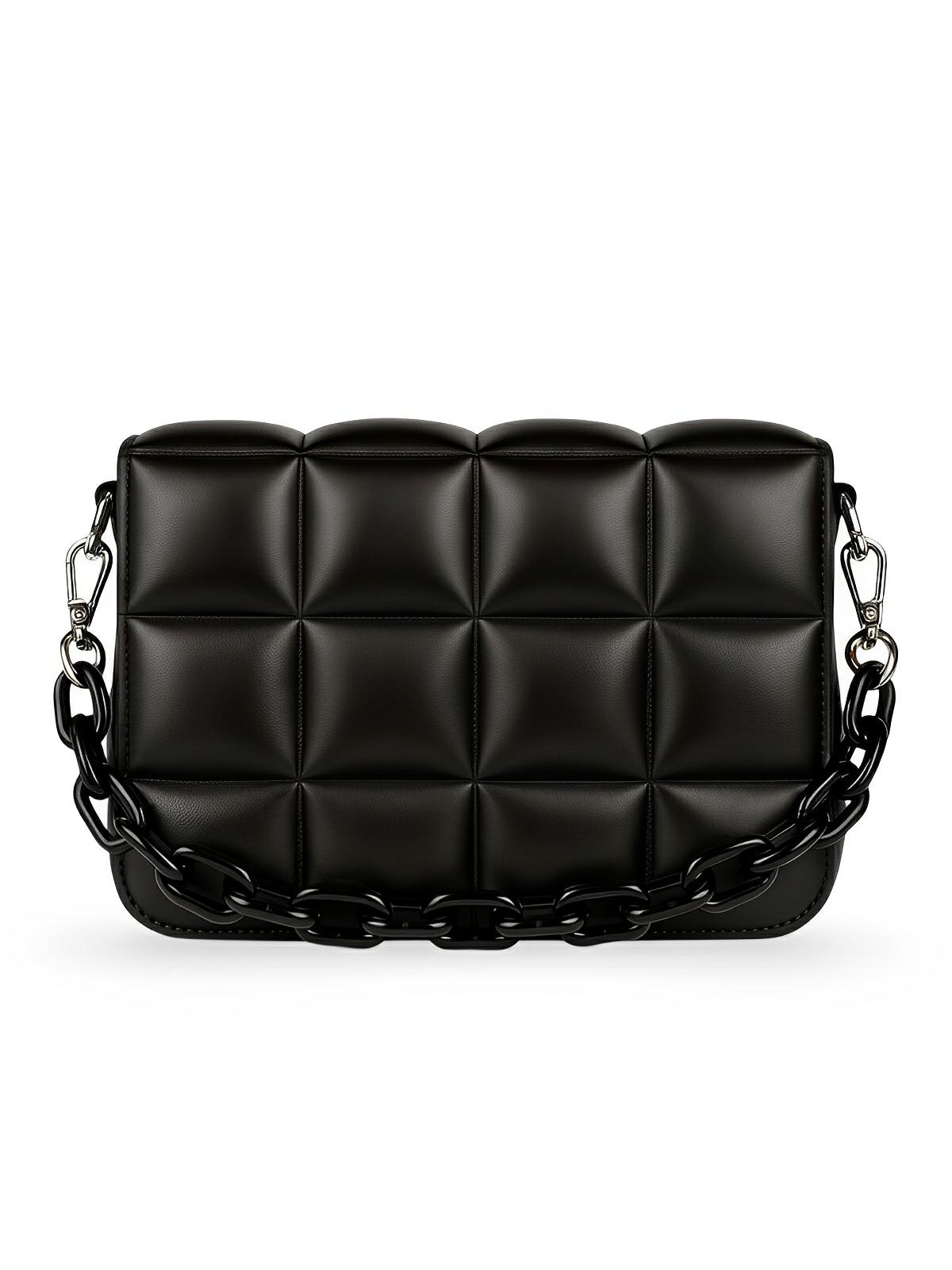 Sac à main matelassé femme, chaîne noire, porté épaule et bandoulière, compact, tendance, modèle Francia - Sac à main - Noir