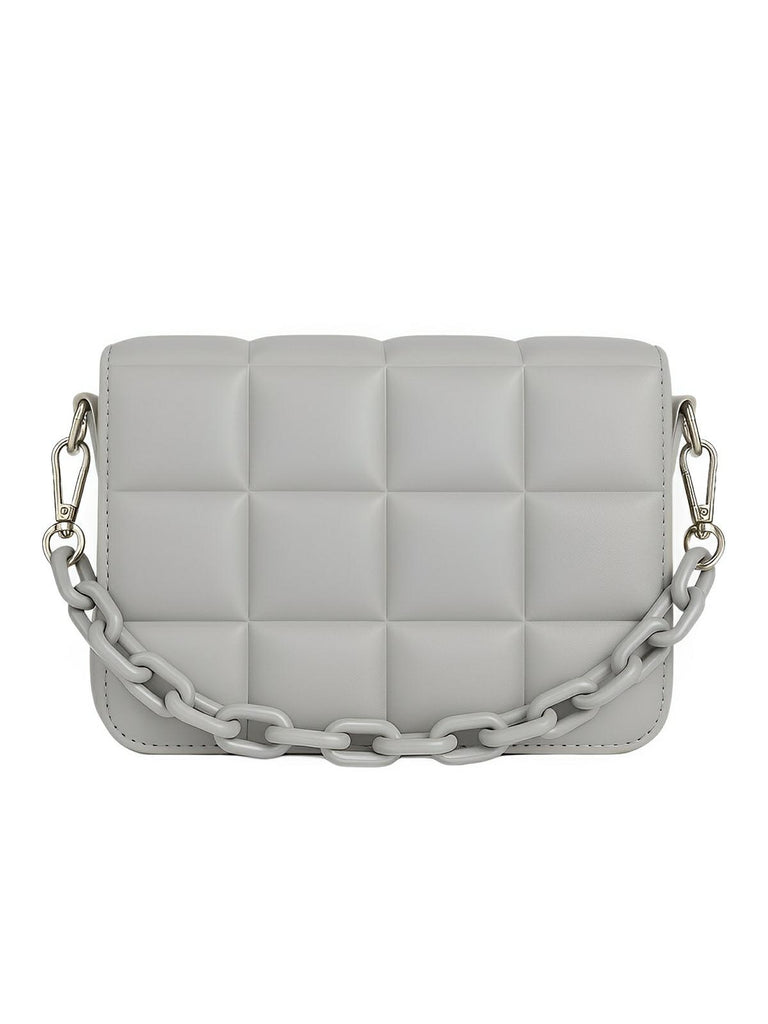 Sac à main matelassé femme, chaîne noire, porté épaule et bandoulière, compact, tendance, modèle Francia - Sac à main - Gris