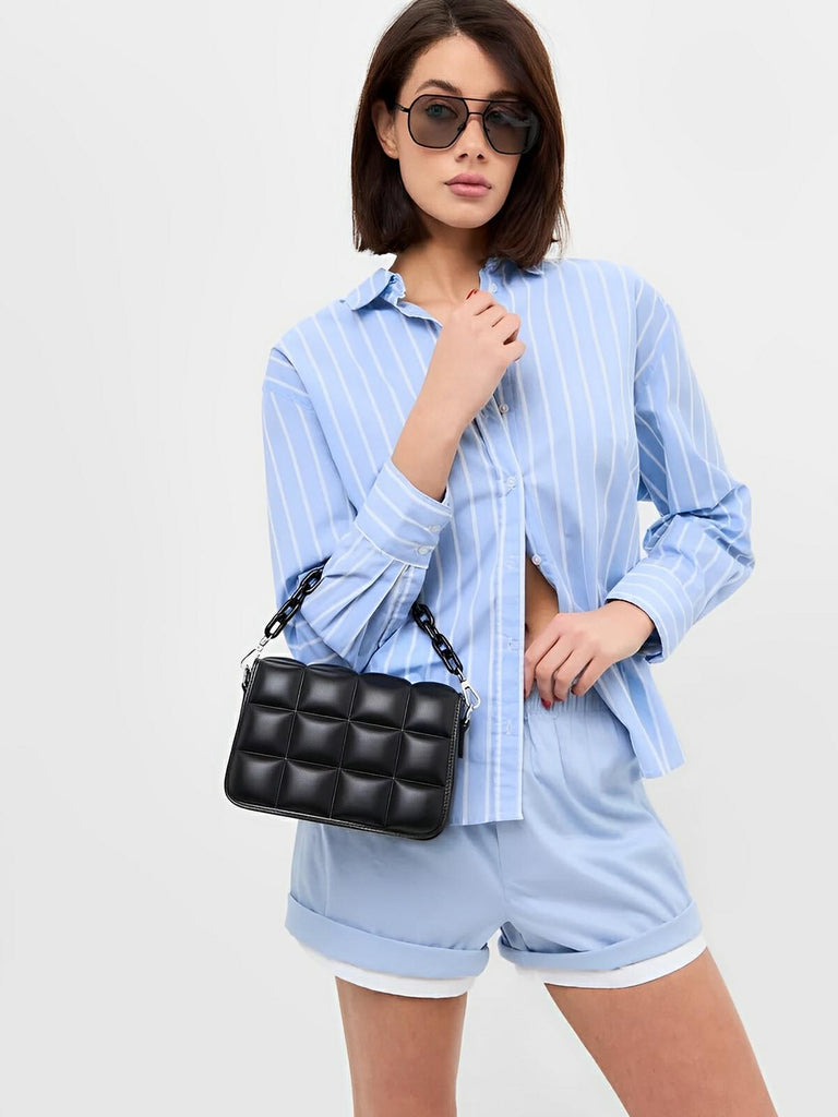 Sac à main matelassé femme, chaîne noire, porté épaule et bandoulière, compact, tendance, modèle Francia - Sac à main - Noir