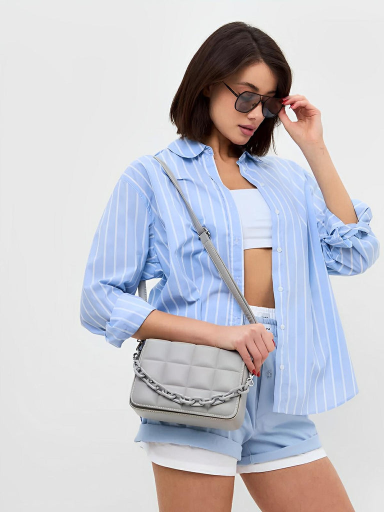 Sac à main matelassé femme, chaîne noire, porté épaule et bandoulière, compact, tendance, modèle Francia - Sac à main - Gris