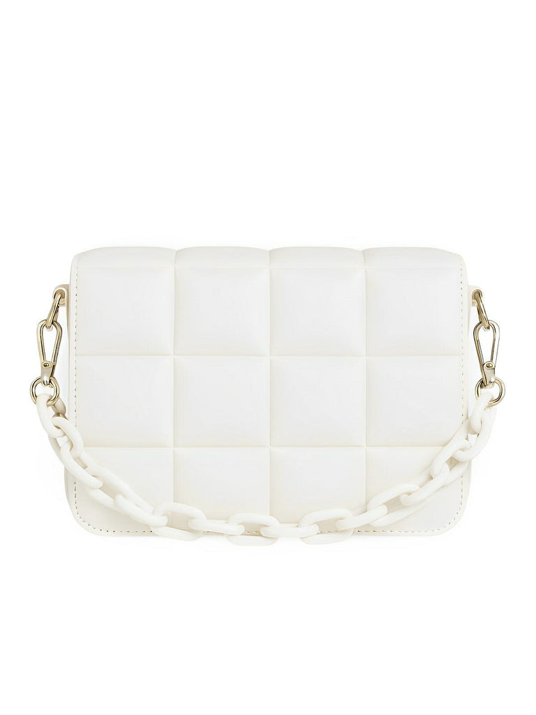 Sac à main matelassé femme, chaîne noire, porté épaule et bandoulière, compact, tendance, modèle Francia - Sac à main - Blanc