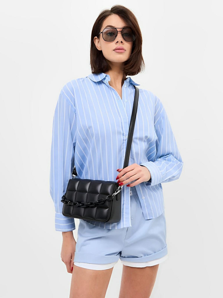 Sac à main matelassé femme, chaîne noire, porté épaule et bandoulière, compact, tendance, modèle Francia - Sac à main - Noir