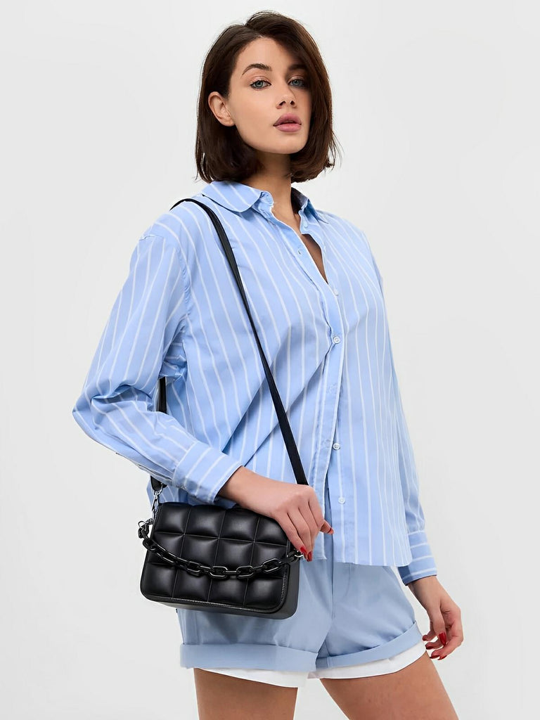 Sac à main matelassé femme, chaîne noire, porté épaule et bandoulière, compact, tendance, modèle Francia - Sac à main - Noir