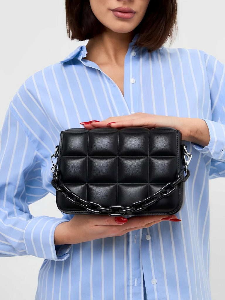Sac à main matelassé femme, chaîne noire, porté épaule et bandoulière, compact, tendance, modèle Francia - Sac à main - Noir