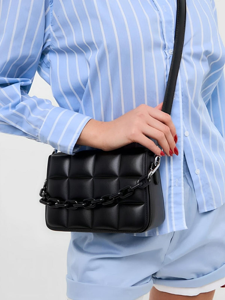 Sac à main matelassé femme, chaîne noire, porté épaule et bandoulière, compact, tendance, modèle Francia - Sac à main - Noir