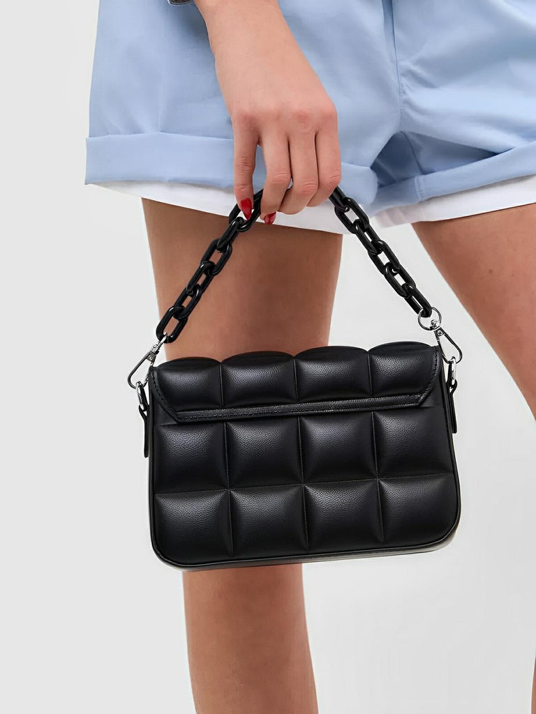 Sac à main matelassé femme, chaîne noire, porté épaule et bandoulière, compact, tendance, modèle Francia - Sac à main - Noir