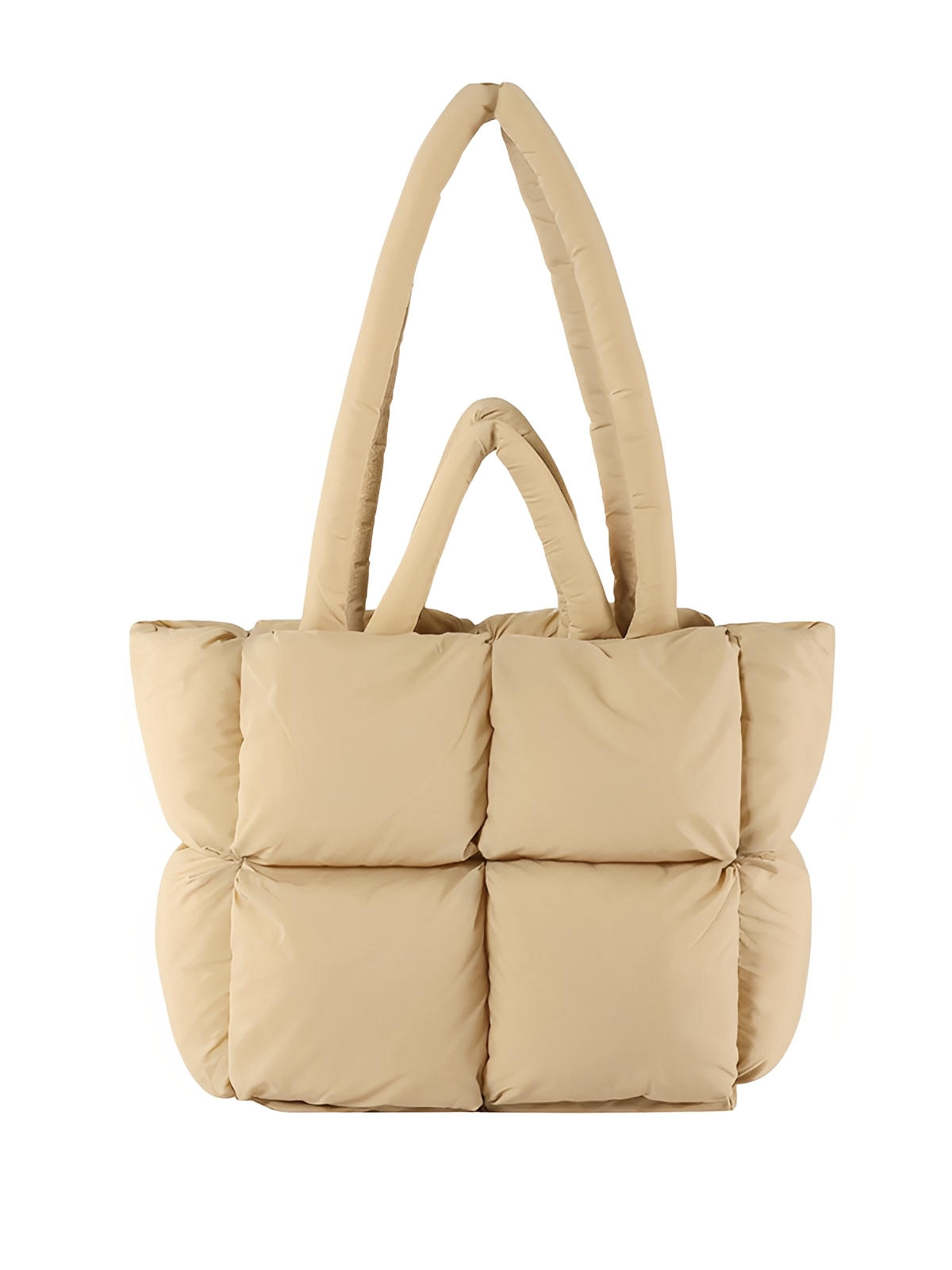 Sac à main matelassé oversize, sac cabas doudoune, fourré léger, sac épaule mode, sac shopping rembourré, modèle Solann - Sac à main - Beige