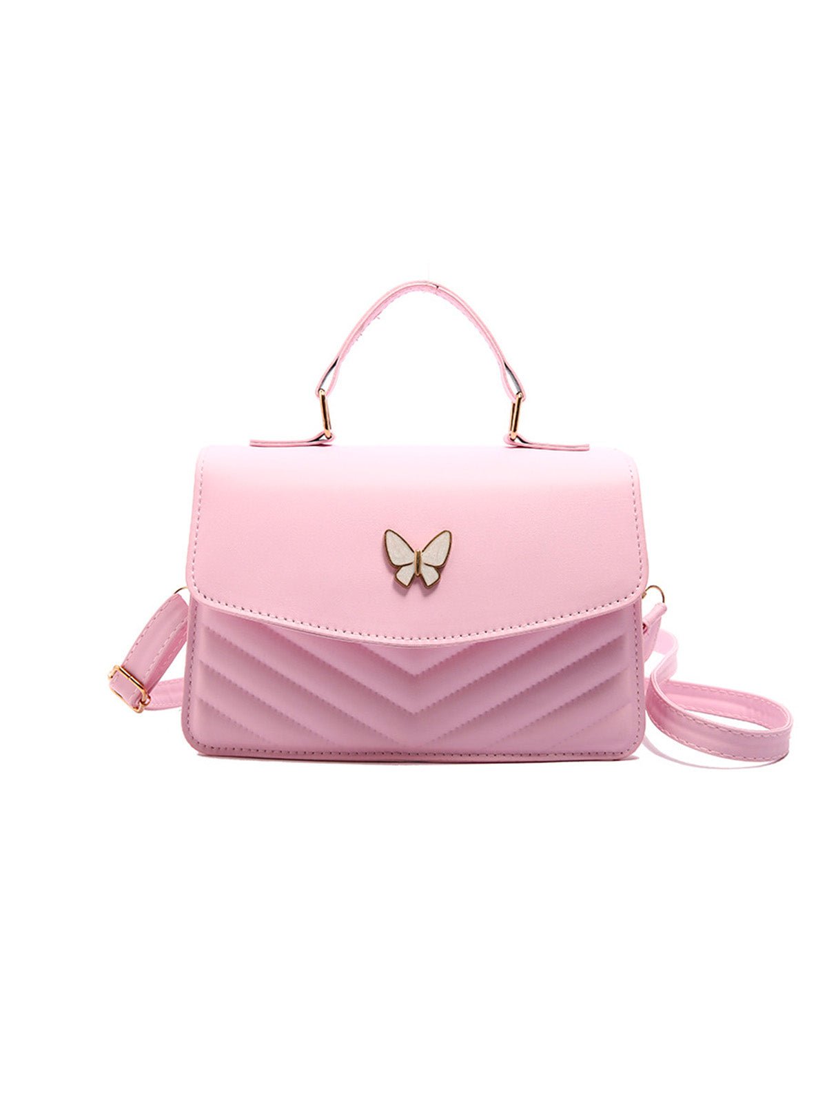 Sac à main papillon en simili vegan, sac bandoulière femme, sac porté épaule chic, petit sac rigide femme, sac rabat aimanté, modèle Barbara - Sac à main - Rose