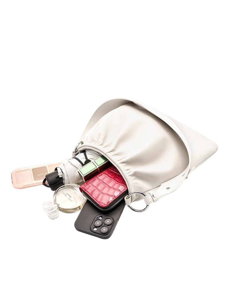 Sac à main plissé, sac chaîne épaule, sac cabas simili vegan, sacoche femme souple, modèle Viviane - Sac à main - Blanc