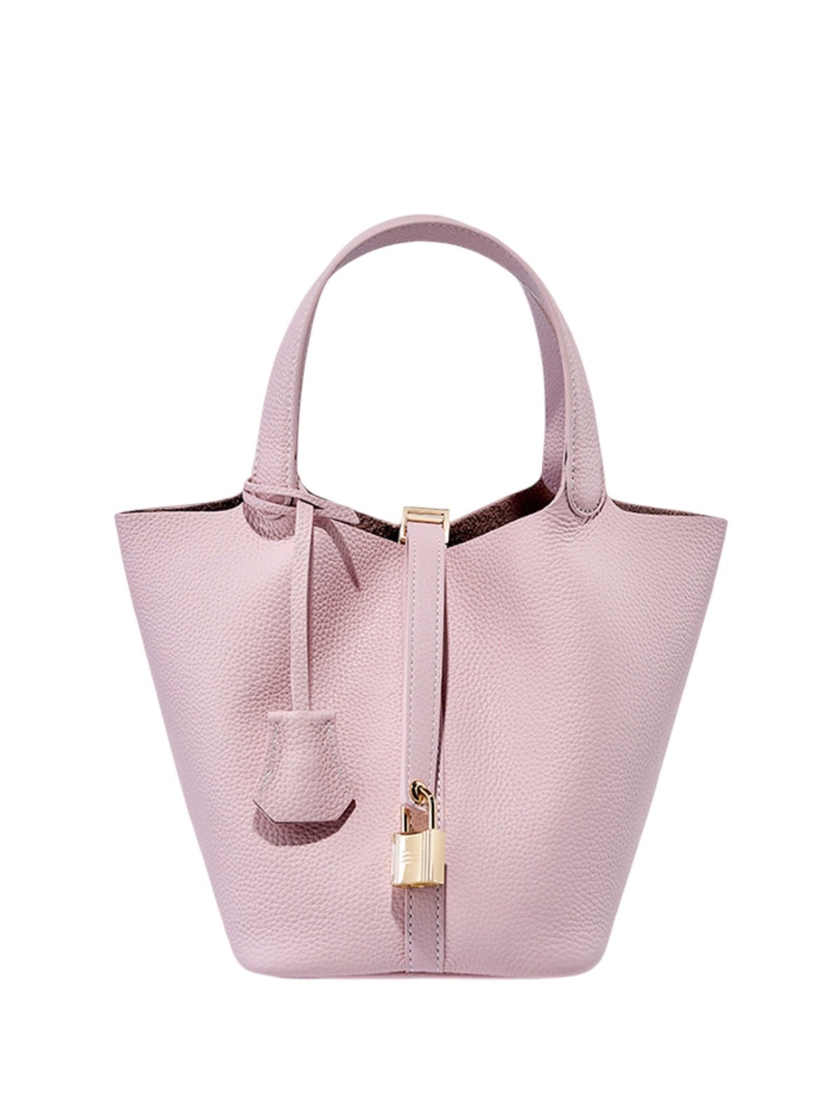 Sac à main seau en cuir, sac main femme, cabas luxe quotidien, sac cadenas, sac mode chic, modèle Elcia - Sac à main - Rose