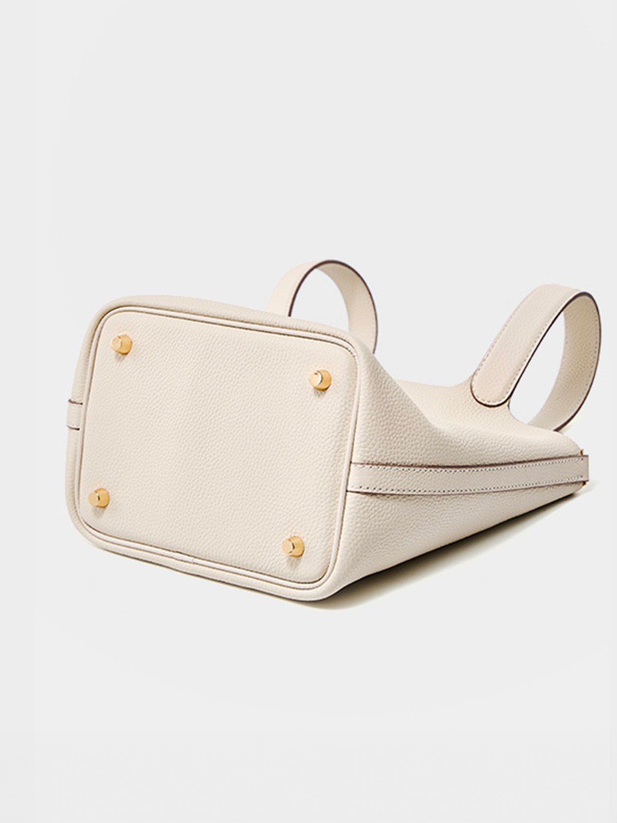 Sac à main seau en cuir, sac main femme, cabas luxe quotidien, sac cadenas, sac mode chic, modèle Elcia - Sac à main - Blanc