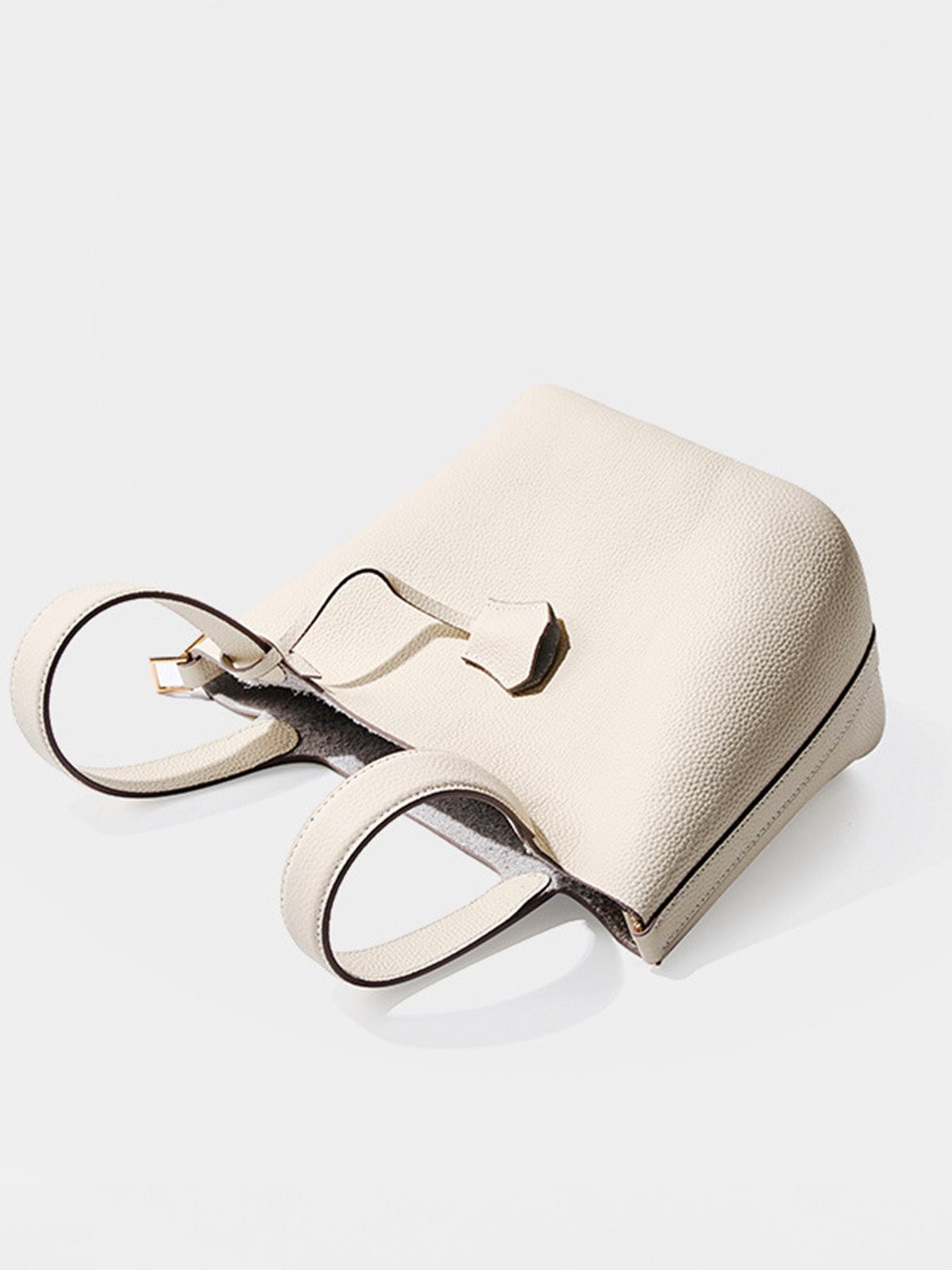 Sac à main seau en cuir, sac main femme, cabas luxe quotidien, sac cadenas, sac mode chic, modèle Elcia - Sac à main - Blanc