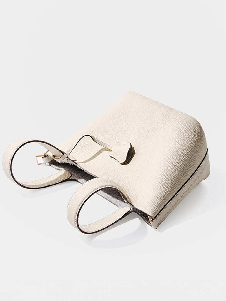Sac à main seau en cuir, sac main femme, cabas luxe quotidien, sac cadenas, sac mode chic, modèle Elcia - Sac à main - Blanc