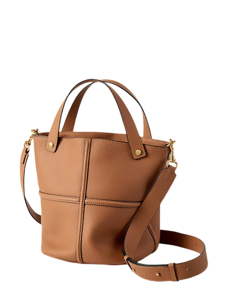 Sac à main souple en cuir femme, sac seau moyen format, sac bandoulière amovible, sac chic et tendance, modèle Aroune - Sac à main - Marron