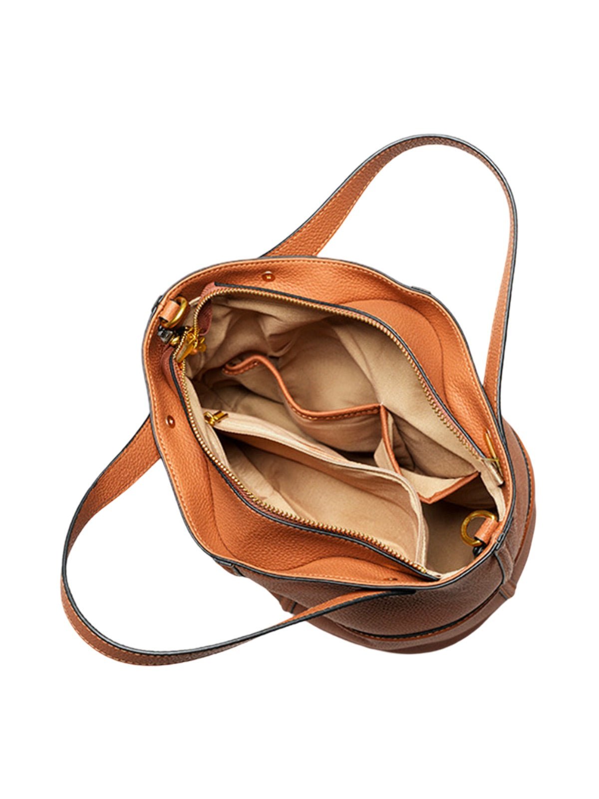 Sac à main souple en cuir femme, sac seau moyen format, sac bandoulière amovible, sac chic et tendance, modèle Aroune - Sac à main - Marron