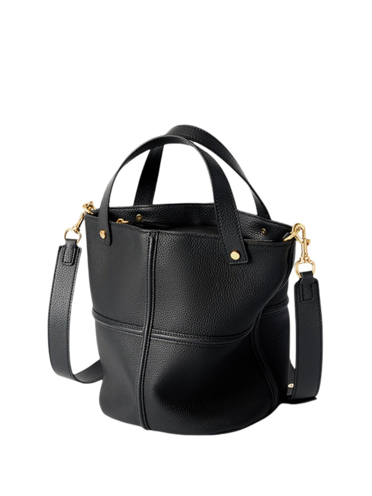 Sac à main souple en cuir femme, sac seau moyen format, sac bandoulière amovible, sac chic et tendance, modèle Aroune - Sac à main - Noir