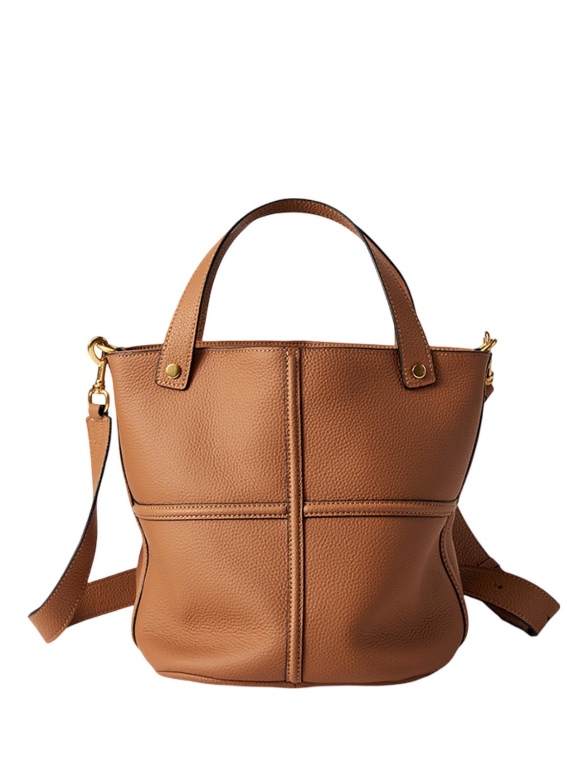 Sac à main souple en cuir femme, sac seau moyen format, sac bandoulière amovible, sac chic et tendance, modèle Aroune - Sac à main - Marron