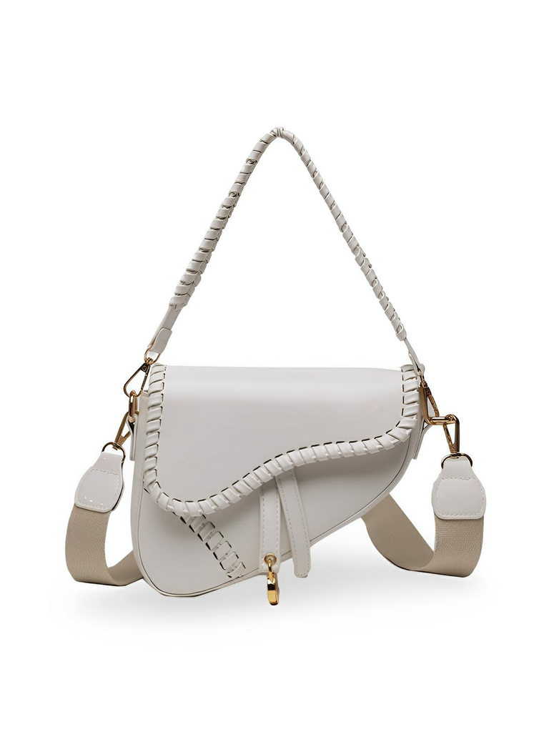 Sac à main tendance, design minimaliste, simili vegan synthétique, format compact, fermeture magnétique, modèle Fabienne - Sac à main - Blanc