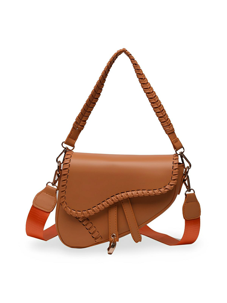 Sac à main tendance, design minimaliste, simili vegan synthétique, format compact, fermeture magnétique, modèle Fabienne - Sac à main - Orange